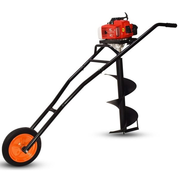 72cc 2 stroke 3hp single wheel adjustable trolley earth auger drilling machine with 200mm drill bit