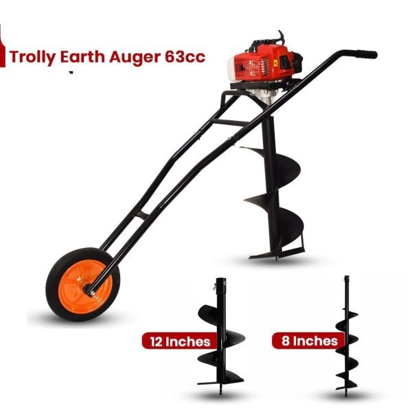 72cc 2 stroke 3hp single wheel adjustable trolley earth auger drilling machine with 200mm drill bit - Image 3