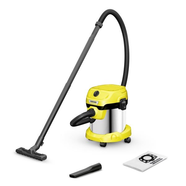 The WD 2 Plus V-15/4/18 impresses with its compact design and is super-powerful and energy-efficient – and with power consumption of only 1000 W. The machine achieves top cleaning results for dry, wet, fine and coarse dirt. The wet and dry vacuum cleaner has a robust 15 litre stainless steel container, 4 metre cable, as well as 1.8 metre long suction hose with straight handle, Clips floor nozzle, foam filter and fleece filter bag. The vacuum cleaner also has a practical blower function, which can be used in places where vacuuming is difficult. The storage area on the machine head is used for the safe storage of tool and small parts such as screws and nails. Tubes and floor nozzles can also be quickly and conveniently parked in the park position on the bumper. On top of this, the machine boasts space-saving storage, simple accessory storage, the "Pull & Push" locking system and an ergonomically shaped carrying handle for comfortable transport.