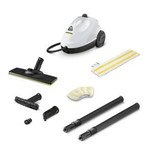 The easy and intuitive to use SC 2 EasyFix entry-level steam cleaner provides two-step steam regulation for adapting the steam intensity to the surface and level of dirt. Practical accessory storage on the device as well as a parking position for the floor nozzle are useful details for even more convenient steam cleaning. The EasyFix floor nozzle with flexible joint guarantees excellent ergonomics and, thanks to the lamella technology, ensures perfect cleaning results. Thanks to the convenient hook-and-loop system, the floor cleaning cloth can be quickly and easily attached to the floor nozzle and removed again without having to come into contact with dirt. The SC 2 EasyFix cleans entirely without chemicals and can be used universally. Thorough cleaning with the Kärcher steam cleaner removes up to 99.999% of viruses* and 99.99% of all common household bacteria** from typical household hard surfaces. Using the various accessories, tiles, hobs, exhaust hoods and even the smallest gaps are hygienically cleaned. Even stubborn dirt is reliably removed.