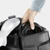 Cleaning and ironing? Full steam ahead! No problem for the Kärcher SC 5 EasyFix. This is because the most powerful steam cleaner in its class (4.2 bar steam pressure) also comes with a connection option for a steam pressure iron. Thorough cleaning with the Kärcher steam cleaner removes 99.999% of viruses* and 99.99% of all common household bacteria** from typical household hard surfaces. Using various accessories, tiles, hobs, exhaust hoods and even the smallest of gaps will become spotlessly clean, whether these feature light or stubborn dirt.The EasyFix floor nozzle with flexible joint enables ergonomic working. And the lamella technology guarantees perfect cleaning results. The floor cleaning cloth can be easily attached to the floor nozzle and removed again without having to come into contact with dirt. The VapoHydro function removes stubborn dirt even more easily by adding hot water. The steam intensity can be adjusted to the surface and the dirt. The removable water tank can be permanently refilled – for uninterrupted cleaning. Additional extras: integrated cable storage compartment, accessory storage compartment, parking position for the floor nozzle.