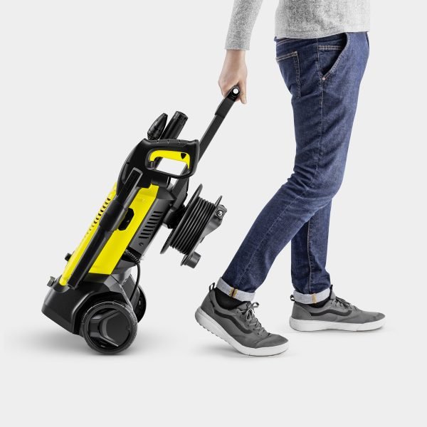 The K 4 Premium pressure washer is ideal for regular cleaning tasks tackling moderate dirt, such as on vehicles and medium-sized surfaces around the property. Features include a trigger gun, a 6-metre high-pressure hose, a Vario Power Spray lance (VPS), a Dirt Blaster with rotating point jet for removing stubborn dirt, and a reliable water filter to protect the pump against small dirt particles. The pressure can be conveniently adjusted simply by turning the VPS itself – for particularly targeted cleaning that is gentle on surfaces. The Dirt Blaster with rotating point jet ensures thorough cleaning results even on stubborn dirt. The integrated hose reel makes packing away the high-pressure hose child's play, and all other supplied accessories can simply be stored on the device itself.