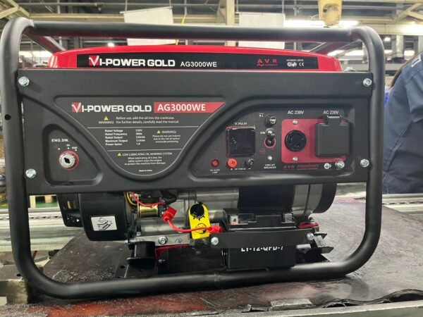 The VI POWER GOLD Gasoline Generator AG3000WE (3KW) B-Series is a reliable and efficient power solution designed for both residential and commercial use. Equipped with a powerful 3KW output, this generator is ideal for powering essential appliances, tools, and devices during outages or in off-grid situations. Key Features: High Performance: Powered by a durable and efficient gasoline engine, delivering stable and consistent energy. Compact Design: Portable and lightweight, making it easy to transport and store. Fuel Efficiency: Engineered to optimize fuel consumption for extended runtime. Low Noise Operation: Designed for quieter performance, suitable for home or outdoor use. User-Friendly: Simple start mechanism and intuitive controls for hassle-free operation. This generator is part of the B-Series, known for its reliability and durability, making it an excellent choice for backup power, outdoor activities, and small-scale industrial needs.