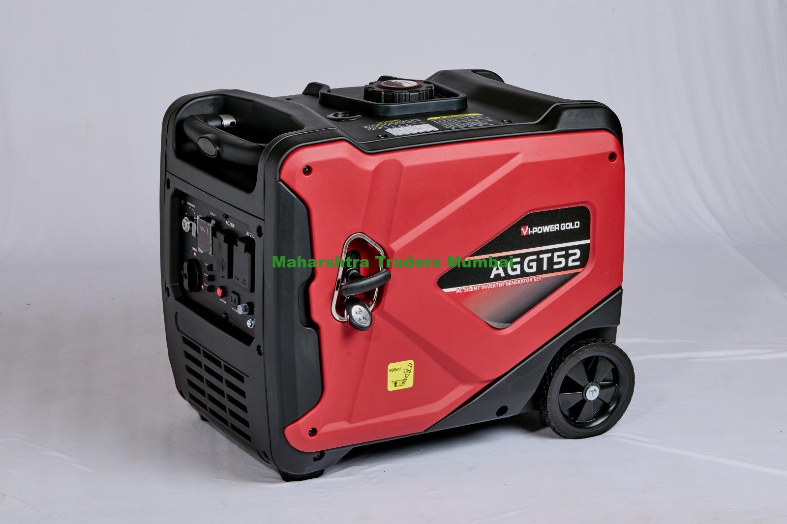 Vi Power Gold Silent Inverter Generator Aggt52 (5Kw) 1 The VI POWER GOLD Silent Inverter Generator AGGT52 (5KW) is a high-capacity, portable power solution designed to meet the needs of residential, commercial, and outdoor applications. Offering advanced inverter technology, it delivers clean, stable electricity with low noise, making it ideal for sensitive electronic devices and environments where quiet operation is crucial. Key Features: 5KW Power Output: Provides ample power to run large appliances, power tools, and multiple devices simultaneously, making it suitable for both home backup and commercial use. Silent Operation: Engineered for ultra-quiet performance, this generator operates with minimal noise, making it ideal for residential areas, outdoor events, and camping trips. Inverter Technology: Delivers clean, stable power with low Total Harmonic Distortion (THD), ensuring safe operation of sensitive electronics like laptops, smartphones, TVs, and medical equipment. Fuel-Efficient Engine: Optimized for extended runtime, this engine reduces fuel consumption and operational costs, making it more eco-friendly. Portable Design: Compact and lightweight, with a sturdy handle for easy transportation and convenient storage. Eco Mode: Automatically adjusts the engine speed based on power demand, enhancing fuel efficiency and reducing unnecessary noise. Electric Start & User-Friendly Controls: Features an electric start system for quick and easy ignition, along with a clear control panel that provides status indicators for easy monitoring. Safety Features: Includes overload protection, low oil shutdown, and circuit breakers to ensure the generatorβs safety and the protection of connected devices. The VI POWER GOLD Silent Inverter Generator AGGT52 (5KW) is perfect for those seeking a high-performance, reliable, and quiet generator to power a range of devices at home, during travel, or in outdoor environments, while maintaining efficiency and ease of use. The VI POWER GOLD Silent Inverter Generator AGGT52 (5KW) is a high-capacity, portable power solution designed to meet the needs of residential, commercial, and outdoor applications. Offering advanced inverter technology, it delivers clean, stable electricity with low noise, making it ideal for sensitive electronic devices and environments where quiet operation is crucial. Key Features: 5KW Power Output: Provides ample power to run large appliances, power tools, and multiple devices simultaneously, making it suitable for both home backup and commercial use. Silent Operation: Engineered for ultra-quiet performance, this generator operates with minimal noise, making it ideal for residential areas, outdoor events, and camping trips. Inverter Technology: Delivers clean, stable power with low Total Harmonic Distortion (THD), ensuring safe operation of sensitive electronics like laptops, smartphones, TVs, and medical equipment. Fuel-Efficient Engine: Optimized for extended runtime, this engine reduces fuel consumption and operational costs, making it more eco-friendly. Portable Design: Compact and lightweight, with a sturdy handle for easy transportation and convenient storage. Eco Mode: Automatically adjusts the engine speed based on power demand, enhancing fuel efficiency and reducing unnecessary noise. Electric Start & User-Friendly Controls: Features an electric start system for quick and easy ignition, along with a clear control panel that provides status indicators for easy monitoring. Safety Features: Includes overload protection, low oil shutdown, and circuit breakers to ensure the generatorβs safety and the protection of connected devices. The VI POWER GOLD Silent Inverter Generator AGGT52 (5KW) is perfect for those seeking a high-performance, reliable, and quiet generator to power a range of devices at home, during travel, or in outdoor environments, while maintaining efficiency and ease of use.