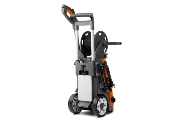 Husqvarna PW 480 An extra large and powerful high pressure washer with a robust and purposeful design, built for the toughest cleaning tasks outside. With the pressure control you can adjust the water flow and operation pressure perfectly. Includes an integrated detergent tank which is controlled on the front panel. The brass pump head ensures an outstanding long-term performance. A steel armed high-pressure hose is included. The Low Force grip activates the trigger with less effort and more comfort for your hand. The induction motor ensures a dependable performance while the aluminum carrying handle facilitates transportation. Quick hose coupling, large and robust wheels for better traction, and a long spray lance add to the experience. Two swivel functions, for nozzle adjustment and quick connection, prevent hassle. On-board accessory storage, hose reel and power cord storage make operation efficient. Two nozzles are included.