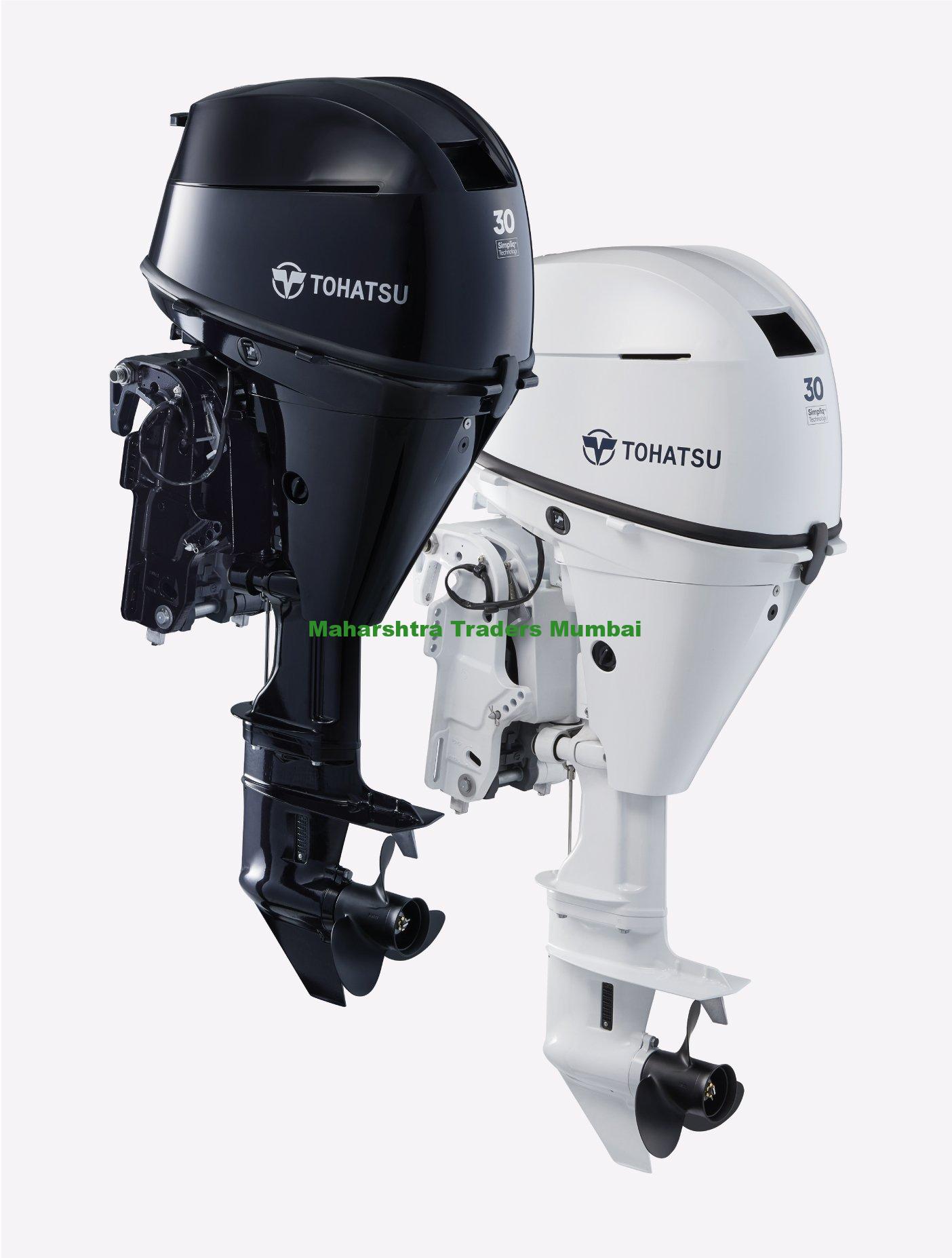 Tohatsu (Japan) Mfs30D Mid Range 4-Stroke 3 Cylinder Outboard Motor 1 Tohatsu 30 hp 4-Stroke Benefits Versatile and lightest 3 cylinder 30 hp All new sleek design with two color options: Aqua Marine Blue and Beluga White Available in variety of model-types; S, L, ES, EL, ETS, and ETL with Basic Tiller, Multi-function tiller, or Remote control Best in class power-to-weight ratio provides excellent performance for all styles of boats from light weight to heavy weight Advanced cross-flow induction for smooth operation Ultra Low emission, EPA and CARB approved High Performance and Easy Operation Optimized gear ratio 2.17:1 gives you better low end torque and the ability to turn a higher pitch prop for better top end performance Battery-less manual start Electronic Fuel Injection 4-stroke Digital CD ignition system for quicker starts High output 17.5 amp alternator Adjustable steering friction and trim tab for reducing steering effort Manual tilt models are equipped with shallow water drive, 6 tilt positions* Power trim and tilt* Fundamentals for User Convenience and Reliability Built in fresh water flush system on drive shaft housing for easy access No-mess oil filter drip pan located underneath the engine oil filter Tool-free clear fuel filter with floating indicator ring provides detection of water in the fuel system and allows quick and easy service Through-the-prop exhaust for a quieter ride Thermostatically controlled cooling system for consistent engine temperature Stainless steel water pump housing liner for outstanding durability High grade marine aluminum alloy that provides the ultimate protection against corrosion Zinc coating on internal water passages for superior corrosion resistance 25 liter (6.6 gallon) fuel tank including fuel fittings and fuel line Aluminum propeller Warning and Protection Overheat warning (audible and visual) Low oil pressure warning (audible and visual) Safety lanyard (an essential protection feature standard on all Tohatsu outboards) Start-in-gear protection for safer engine starting Over-rev. limiter (audible and visual) *Certain models