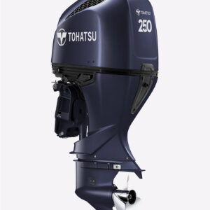 Tohatsu 250 hp 4-Stroke Benefits High output alternator that produces 90 amp alternator with 60 charging amps Large Displacement 3.6 Litre V6 Available in 25" shaft lengths. Standard and Counter rotation Double sealed multi-layered paint process to help protect against corrosion Semi direct air intake system Enhanced sealing system by adopting three new large locks 4-Stroke Technology Lean burn control for better fuel economy at cruising speeds Maximum Acceleration System helps to deliver an exceptional hole shot Variable valve timing and lift control 3-Way Cooling System to help protect against overheating Heavy duty 5" diameter gear case built to withstand extreme conditions Non-linear rubber mounts provide smoother operation at all engine speeds A crankshaft-driven trochoid oil pump ensures long-term durability of critical engine components Optimized Fuel Injection delivers the precise amount of fuel/air to each cylinder Fundamentals for User Convenience and Reliability Through the prop exhaust for a quieter ride Built-in freshwater flushing system for easy routine flushing Separate dual air intake cowling design to help keep your engine's critical components cool Sealed starter motor that is inverted into a sealed chamber to help protect vital components against elements Electronic Control Module protocols allow engine data to be interfaced with on-board systems and systems displays, such as SONAR or GPS Warning & Protection Low oil pressure warning Overheat warning Low battery voltage warning Water in fuel warning Start-in-gear protection Over-rev. limiter