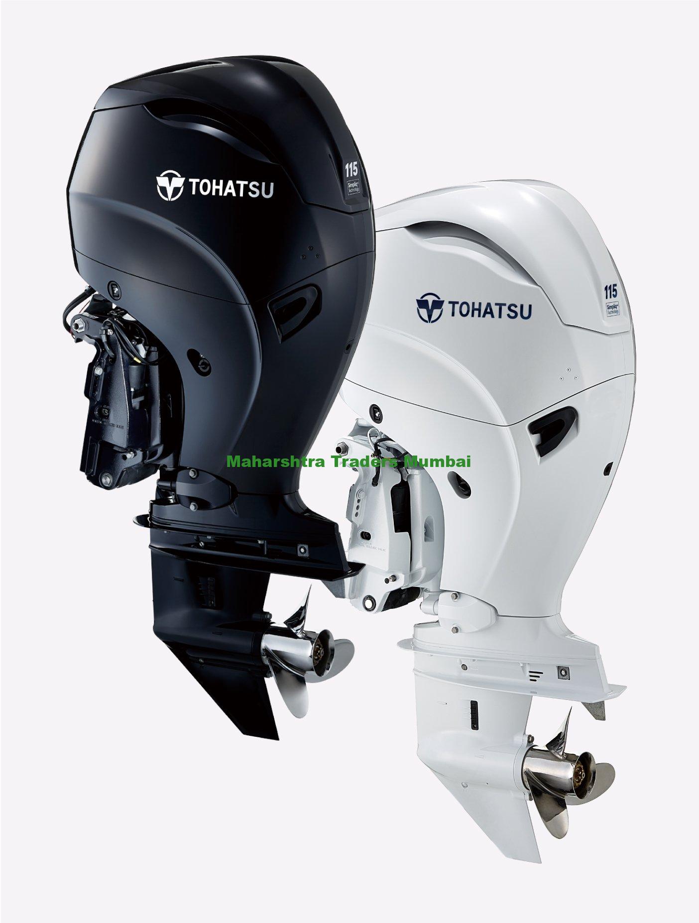 Tohatsu (Japan) Mfs115A Mid Range 4-Stroke 4 Cylinder Outboard Motor 1 Tohatsu 115 hp 4-Stroke Benefits Dynamic design with sophisticated details Click Here Exhilarating boating performance Superior durability & optimized weight Outstanding fuel economy from unique SOHC-4V design Performance-inspired engine sound and the most quiet at idle Fine-tuned ECU Programming Available in long (20”) & ultra long (25”) shaft lengths High Performance and Easy Operation 4-2-1 Performance Tuned Exhaust generates high torque to get you on plane quicker Fine-tuned ECU provides the strong acceleration when needed Electronic Fuel Injection MicroComputer Programmed ignition system for quicker starts High output 41 amp alternator New and improved gear case with wider splash plate and anti-ventilation plate Adjustable steering friction and trim tab for reducing steering effort Power Trim and Tilt Fundamentals for User Convenience and Reliability Sheet Molding Compound (SMC) cowlings for durability Anodized major aluminum components for greater corrosion resistance Oil catch tray underneath the oil filter for cleaner oil filter changes Easily accessible and removable fuel filter allows simple and quick water draining More than 16 sacrificial anodes strategically placed throughout all major components Through the prop exhaust for a quieter operation Built-in freshwater flushing system for easy routine flushing Variable idling speed control from 650 to 850 RPMs at 5-steps A camshaft-driven trochoid oil pump ensures long-term durability of critical engine components Stainless steel water pump housing liner for outstanding durability Warning & Protection Low oil pressure warning (visual and audible) Overheat warning (audible) Start-in-gear protection for safer engine starting Safety lanyard (an essential protection feature standard on all Tohatsu outboards) Over-rev. limiter