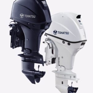 Tohatsu 50 hp 4-Stroke Benefits Sleek design with two color options: Aqua Marine Blue and Beluga White Outstanding fuel economy Lightest weight in its class, starting at just 209 lbs. Available in short (15”), long (20”) & ultra-long (25") shaft lengths High Performance and Easy Operation Electronic Fuel Injection Digital CD ignition system for quicker starts High output 21 amp alternator New and improved gear case with lower gear ratio for increased low end torque Adjustable steering friction and trim tab for reducing steering effort Power trim & tilt Fundamentals for User Convenience and Reliability Through the prop exhaust for a quieter ride Built-in freshwater flushing system for easy routine flushing Variable idling speed control from 650 to 950 rpm’s A camshaft-driven trochoid oil pump ensures long-term durability of critical engine components Stainless steel water pump housing liner for outstanding durability Warning & Protection Low oil pressure warning (visual and audible) Overheat warning (visual and audible) Battery voltage warning (visual only) Start-in-gear protection for safer engine starting Safety lanyard (an essential protection feature standard on all Tohatsu outboards) Over-rev. limiter