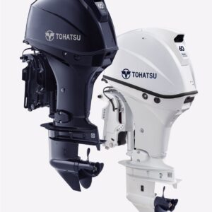 Tohatsu 60 hp 4-Stroke Benefits Sleek design with monochrome tilt handle SOHC with unique 9-Valve Design Outstanding fuel economy Lightest weight in its class, just 98.5 kg. Available in long (20”) shaft lengths High Performance and Easy Operation Electronic Fuel Injection Digital CD ignition system for quicker starts High output 21 amp alternator New and improved gear case with lower gear ratio for increased low end torque Adjustable steering friction and trim tab for reducing steering effort Power trim & tilt Fundamentals for User Convenience and Reliability Through the prop exhaust for a quieter ride Built-in freshwater flushing system for easy routine flushing Variable idling speed control from 650 to 950 rpm’s A camshaft-driven trochoid oil pump ensures long-term durability of critical engine components Stainless steel water pump housing liner for outstanding durability Warning & Protection Low oil pressure warning (visual and audible) Overheat warning (visual and audible) Battery voltage warning (visual only) Start-in-gear protection for safer engine starting Safety lanyard (an essential protection feature standard on all Tohatsu outboards) Over-rev. limiter