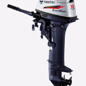 Tohatsu 2-stroke EverRun benefits Excellent reliability with proven 2-stroke technology Simple in design More Durability More Power New Top Cowl graphic Easy operation and handling Loop charged induction for smooth operation and fuel economy CD ignition system for quicker starts Easy maintenance access Optimized Standard Propeller Longer Reverse Lock Lever Fundamentals for user convenience and reliability Through-the-prop exhaust for a quiet ride Thermostatically controlled cooling system for consistent engine temperature Stainless steel water pump housing for outstanding durability High grade marine aluminum alloy that provides the ultimate protection against corrosion Zinc coating on internal water passages for superior corrosion resistance Aluminum propeller Adopted; - Low compression ratio cylinder head - Loose Needle Bearing - Half Key-Stone Top Piston Ring to increase durability Protection Safety lanyard (an essential protection feature standard on all Tohatsu outboards) Start-in-gear protection for safer engine starting