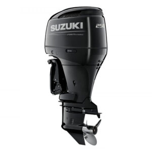 OutBoard Engine 250 HP-4 Stroke Suzuki DF250A Get the advantage of the most advanced 4-stroke outboard technology in the industry with features like; Multi-Stage Induction, Variable Valve Timing, and a powerful 32-bit Electronic Fuel Injection computer working together to optimize low- and top-end torque. The industryβs narrowest V block which offers a well-balanced design that fits todayβs boats. Also, two-stage gear reduction with the lowest gear ratio in its class for marvelous acceleration and top-end speed. LOWER UNIT WITH POWERFUL GEAR RATIO The lower unit is designed with a powerful 2.29:1 gear ratio. This allows the torque generated by these engines to turn a larger prop that can move a lot of water. SLIM AND COMPACT DESIGN Our exclusive 55-degree V block and proven offset driveshaft give Suzukiβs V6 4-strokes a narrow, compact design that is the perfect fit for a wide range of todayβs most popular boats. This design moves the center of gravity forward for better balance and less vibration. POWER IN AN INSTANT With our 3.6-liter displacement computer controlled electronic fuel injection and powerful 2.29:1 final drive gear ratio, the DF250, DF225, and DF200 deliver maximum torque across the powerband. Youβll always have plenty of power the moment you ask for it. And our high-output 54A alternator provides plenty of electrical power for electronics. WHEN ONLY THE BEST IS GOOD ENOUGH Our flagship V6 range provides the perfect power for both leisure and commercial craft. As part of our sole supplied agreement with the London 2012 Olympic and Paralympic Games Sailing Regatta, the DF200 was one of the models used to power support boats. AWARD WINNING TECHNOLOGY This was Suzukiβs fourth Innovation Award and proof that Suzuki leads the way in fuel-injected 4-stroke outboard motors. CONTINUOUSLY VARIABLE VALVE TIMING The DF250 incorporates Suzukiβs advanced Variable Valve Timing (VVT). VVT is used to alter intake timing with the camshaft to optimize camshaft timing for low to mid-range operation. Combined with the outboardβs aggressive cam profile VVT delivers greater low to mid-range torque for powerful acceleration. MULTI STAGE INDUCTION Suzukiβs Multi-Stage Induction system is used to increase engine performance. Each cylinder in this system is equipped with a set of short and long intake manifolds that are utilized in relation to engine speed. At lower rpm the longer pipes deliver an optimum volume of fresh air into the chamber, improving combustion and boosting low-end torque. At higher rpm, the valve on the shorter, direct intake pipe opens up letting air in the chamber directly boosting high-speed power output. DURABILITY & RELIABILITY Suzukiβs formulated Suzuki Anti-Corrosion Finish starts with a special finish that offers maximum bonding of the finish to the Suzuki Aluminum Alloy. To this an epoxy primer undercoat, black metallic finish, and clear acrylic fiber finish are added to create an effective treatment against corrosion. This finish can be found on all Suzuki line-up models. COMPUTER EFFICIENT FUEL INJECTION Advanced multi-point sequential electronic fuel injection monitored by the 32-bit onboard computer keeps Electronic Fuel Injection performance fine-tuned. At the same time, fully transistorized ignition provides a hotter spark with less electronic interference. COMPACT DESIGNS Thanks to our exclusive 55Β° bank angle and offset driveshaft layout, you get power and performance from a sleek, compact outboard thatβll look great on any transom β especially yours. CLEANER, MORE EFFICIENT OPERATION Suzukiβs advanced four stroke technologies deliver cleaner, more efficient operation that conforms to the Recreational Craft Directive (RCD) Standards and has received a three-star rating from the California Air Resources Board (CARB). LARGEST GEAR REDUCTION RATIO Suzukiβs two-stage gear reduction results in a 2.29:1 gear ratio. We swing a large diameter prop designed to move a lot of water β and a lot of boat.