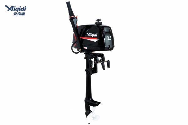 Aiqidi 3.5HP Gasoline Outboard Motor This 3.5HP 2-stroke outboard motor is suitable for a variety of applications. Its displacement is 61 cm³. The two-stroke design allows it to maintain the high quality fuel mixture and improve reliability, which helps increase your satisfaction with use. Its compact size and superior performance make it a smart choice for smaller boats and marinas with limited space. The compact design also makes this engine easy to store in your boat's hull. Applicable Ship Type The 2-stroke 3.5 horsepower outboard motor is suitable for small vessels of different materials, such as inflatable boats, wooden boats, FRP boats, plastic boats, and so on, ranging from 2.0m to 4.0m. Fuel Application Two-stroke machines use mixed fuel. Gasoline and engine oil should be mixed proportionally. Gasoline:oil = running-in period 25:1, 50:1 after running-in period. Other Notes This machine has no gears and has an aluminum alloy propeller. The machine can rotate 180 degrees in reverse Optional Models Tiller control, short shaft