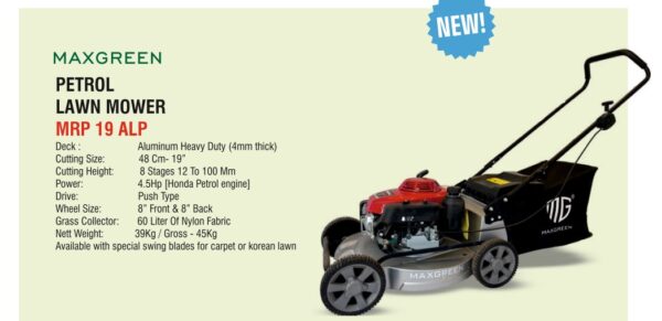 petrol lawn mower MRP 19 ALP, heavy-duty grass cutter, 19-inch petrol mower, commercial petrol mower India, push-type petrol mower, aluminium deck lawn mower, professional lawn mower for gardens, adjustable height petrol grass cutter, rear discharge petrol mower, durable petrol grass cutting machine, landscaping petrol mower, best petrol lawn mower brand, powerful petrol grass cutter for parks, long-lasting petrol mower equipment, walk-behind petrol lawn mower, affordable commercial lawn mower, petrol mower dealer Mumbai, buy petrol mower online India, high-performance lawn mower petrol, lawn mower with collector box, petrol grass cutter for hotels, heavy-duty lawn mower for institutions, petrol mower spare parts available, petrol mower for large lawns, premium quality petrol mower.