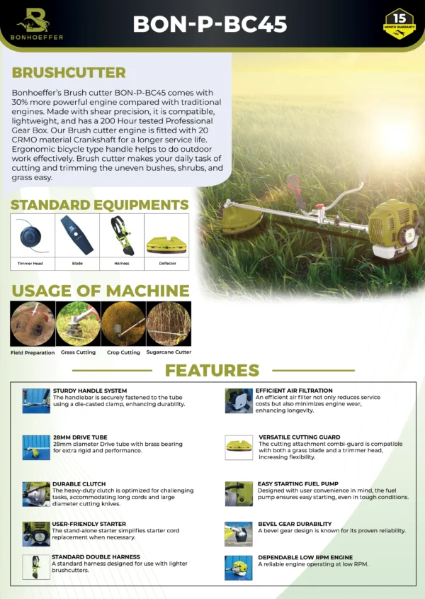 Bonhoeffer BON-P-BC45 petrol brush cutter, Bonhoeffer 45CC brush cutter price India, Bonhoeffer grass cutter machine, heavy duty brush cutter for farming, petrol crop harvester machine, Bonhoeffer agriculture weeding machine, Bonhoeffer lawn trimmer, 45CC grass cutter machine India, Bonhoeffer orchard cleaning equipment, best petrol brush cutter for farmers