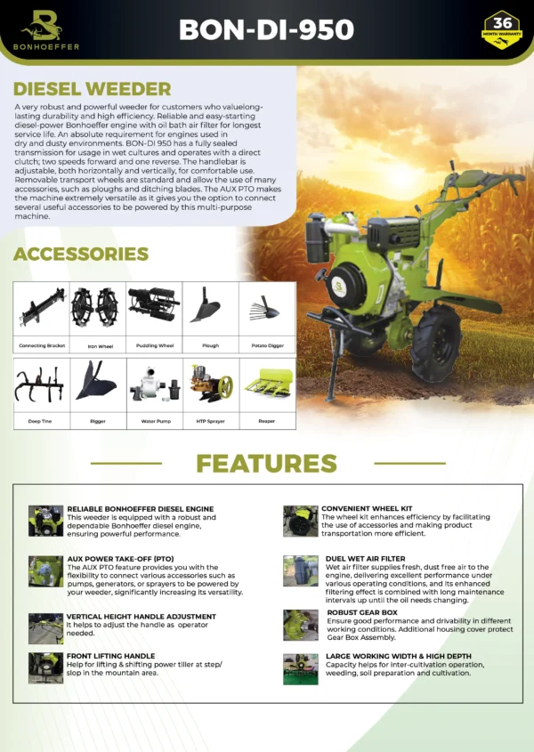 Bonhoeffer BON-DI-950 diesel power weeder, Bonhoeffer 9.5HP diesel weeder, diesel rotary tiller India, Bonhoeffer agriculture cultivator machine, Bonhoeffer interculture machine diesel, best diesel power weeder for farming India, heavy duty diesel tiller machine, Bonhoeffer soil preparation equipment diesel, Bonhoeffer 9.5HP agriculture machine