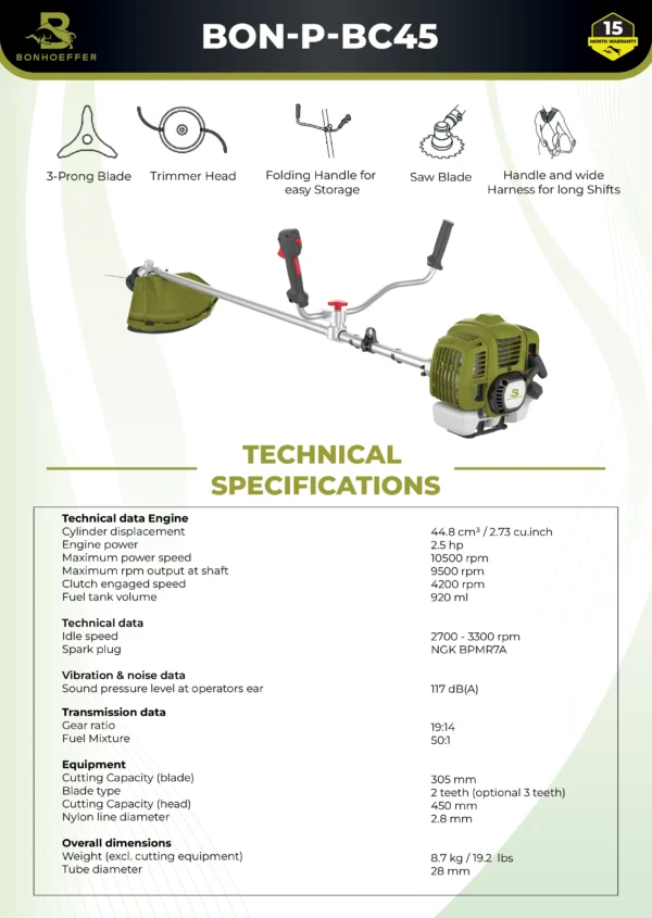 Bonhoeffer BON-P-BC45 petrol brush cutter, Bonhoeffer 45CC brush cutter price India, Bonhoeffer grass cutter machine, heavy duty brush cutter for farming, petrol crop harvester machine, Bonhoeffer agriculture weeding machine, Bonhoeffer lawn trimmer, 45CC grass cutter machine India, Bonhoeffer orchard cleaning equipment, best petrol brush cutter for farmers