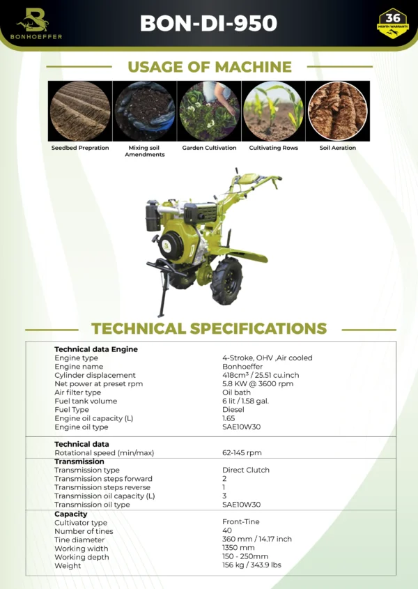Bonhoeffer BON-DI-950 diesel power weeder, Bonhoeffer 9.5HP diesel weeder, diesel rotary tiller India, Bonhoeffer agriculture cultivator machine, Bonhoeffer interculture machine diesel, best diesel power weeder for farming India, heavy duty diesel tiller machine, Bonhoeffer soil preparation equipment diesel, Bonhoeffer 9.5HP agriculture machine