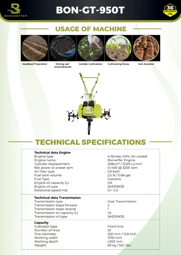 Bonhoeffer BON-GT-950T power weeder, Bonhoeffer 9.5HP petrol weeder, Bonhoeffer rotary tiller India, Bonhoeffer agriculture cultivator machine, petrol operated power weeder, Bonhoeffer interculture machine, best power weeder for farming India, heavy duty petrol tiller, Bonhoeffer soil preparation equipment, Bonhoeffer 9.5HP agriculture machine