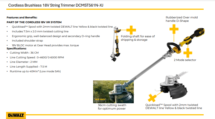 Dewalt Cordless 18V String Trimmer Brushless Dcmst561N-Xj 1 DEWALT Cordless 18V String Trimmer, DEWALT DCMST561N-XJ, Brushless String Trimmer, Cordless Grass Trimmer, Battery Grass Cutter, DEWALT Grass Trimmer India, Cordless Ghaas Cutter, Battery Se Chalne Wala Grass Trimmer, DEWALT Weed Trimmer India, Cordless Garden Trimmer