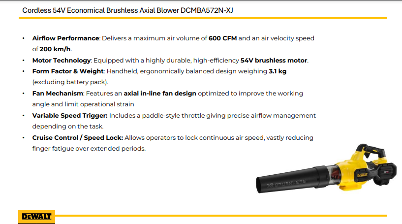 Dewalt Cordless Blower 54V Economical Brushless Axial Blower Dcmba572N-Xj 1 DEWALT Cordless Blower 54V, DEWALT DCMBA572N-XJ, 54V Brushless Blower, Cordless Leaf Blower, FLEXVOLT Axial Blower, DEWALT Leaf Blower India, Battery Garden Blower, Cordless Patta Saf Karne Ki Machine, Battery Air Blower India, Professional Garden Blower