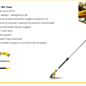 Cordless 18V Pole Pruner DCMPP569N-XJ, DEWALT Pole Pruner, DEWALT DCMPP569N-XJ, Cordless Pole Tree Pruner, Battery Pole Pruner, Pole Pruner India, Battery Ped Chhantne Ki Machine, Cordless Tree Pruner India, Orchard Pole Pruner, DEWALT Garden Pole Pruner