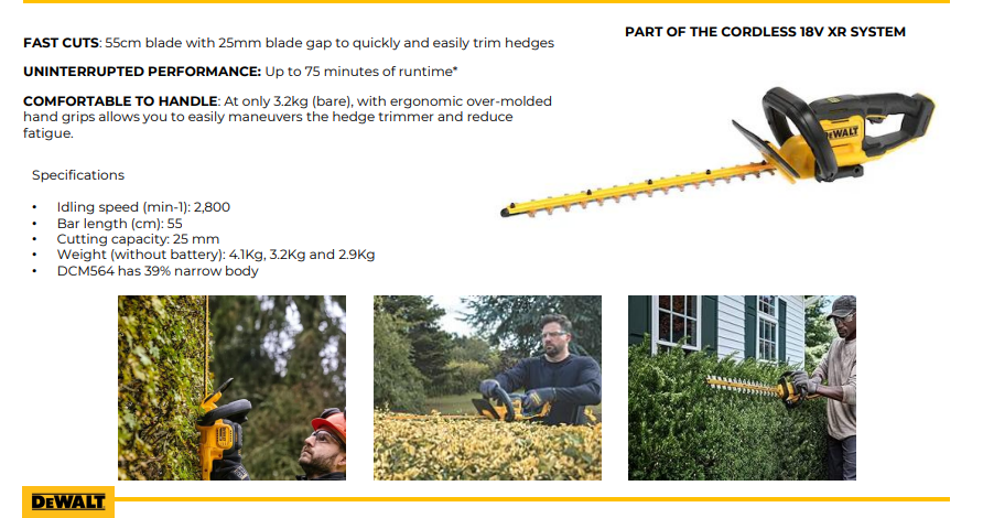 Dewalt Cordless 18V Hedge Trimmer 5Ah Dcmht564N-Xj 1 DEWALT Cordless 18V Hedge Trimmer, DEWALT DCMHT564N-XJ, Brushless Hedge Trimmer, Cordless Hedge Cutter, Battery Hedge Trimmer, DEWALT Hedge Trimmer India, Battery Hedge Cutter India, Cordless Jhadi Cutter Machine, Garden Hedge Trimmer India, Battery Bush Cutter