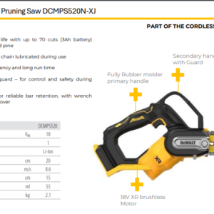 DEWALT Cordless Pruning Saw 18V, DEWALT DCMPS520N-XJ, Brushless Pruning Saw, Cordless Tree Pruning Saw, Battery Powered Pruning Saw, DEWALT Pruning Saw India, Battery Tree Cutting Saw, Cordless Ped Katne Ki Machine, Battery Branch Cutter India, DEWALT 18V Tree Saw